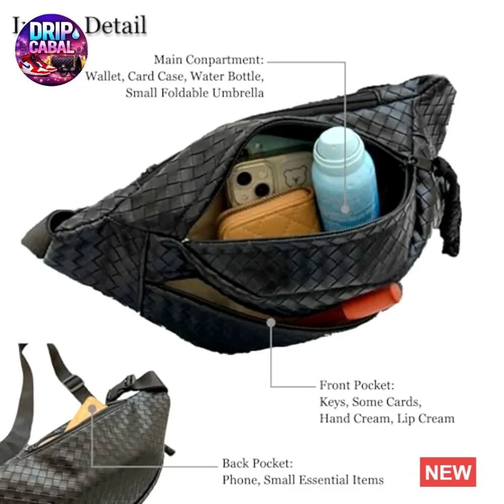 Woven PU Leather Fanny Pack Adjustable Strap Crossbody Sling Bag